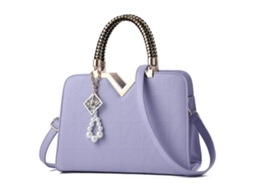 Bolsa Feminina de Couro Pu Grande Capacidade Fashion com Pingente para Trabalho Encontro Azul Claro