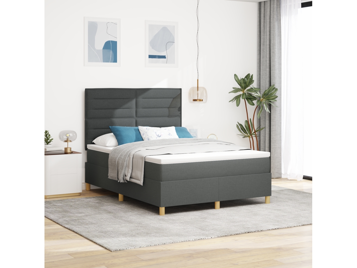 Cama Box Spring Com Colchão Cinza Escuro 160x200 Cm Tecido