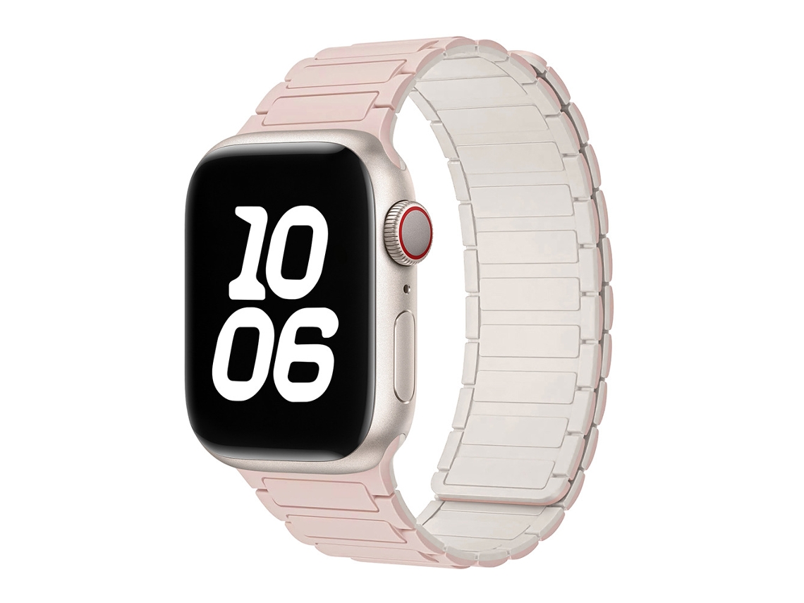 Pulseira Magnética de Silicone Halinuia para Apple Watch Series 1 11/ultra 1 3/se3 , Design Esportivo Respirável. Rosa Claro Branco (42 49 Mm)