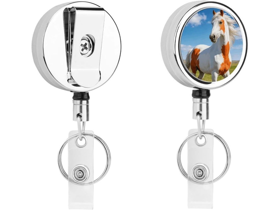 Porta Crachá Retrátil De Metal Branco E Laranja Com Cordão De Nylon Portátil, Chaveiro De Aço Inoxidável Crachá