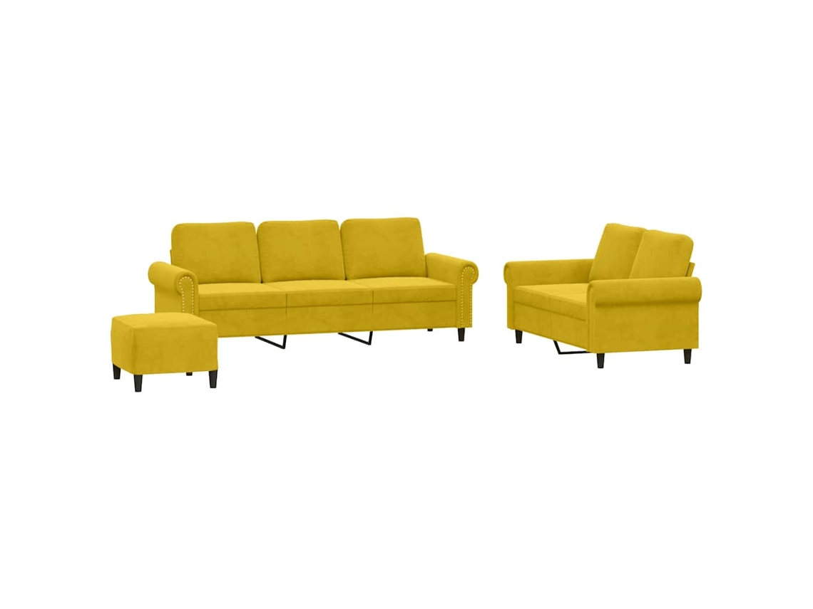 3 Pcs Conjunto de Sofás com Almofadões Veludo Amarelo MAISON EXCLUSIVE