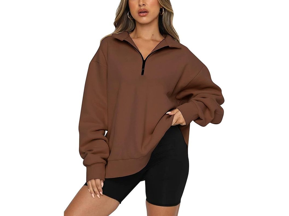 Cardigã feminino Ilwhe 2026 com meio zíper, forrado com lã macia e leve, estilo casual oversized.