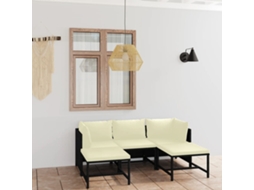 Conjunto 5 Peças Lounge De Jardim C/ Almofadões Vime Pe Preto Dkd Home Decor