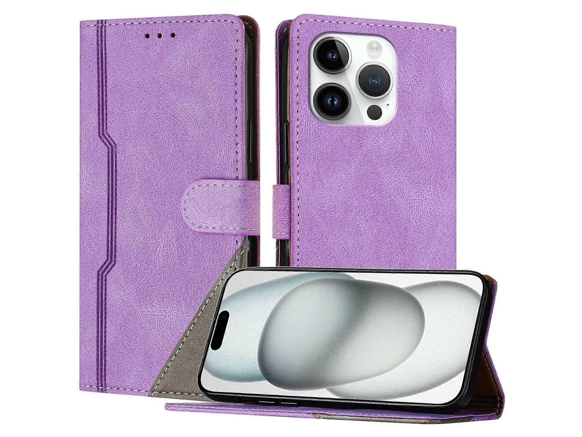 Capa De Couro Com Estampa Triangular E Suporte Tipo Carteira Para Iphone 15 Pro, À Prova De Choque