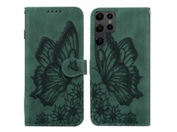 Capa De Couro Com Estampa De Borboletas Em Relevo E Toque Retrô Para Samsung Galaxy S23 Ultra 5g.