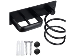 Suporte para secador de cabelo com placa reta preta perfurada