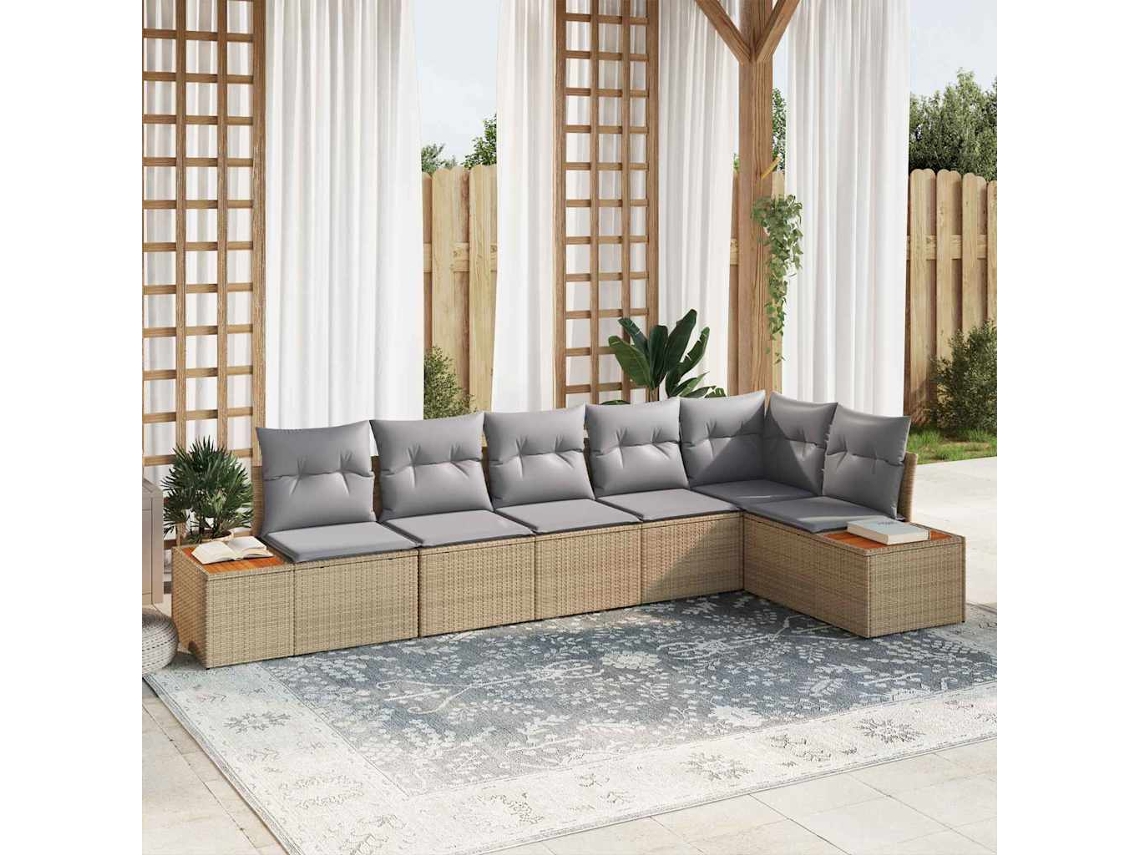 Vidaxl Conjunto De Sofá De Jardim 6 Unid. Bege Rattan Sintético