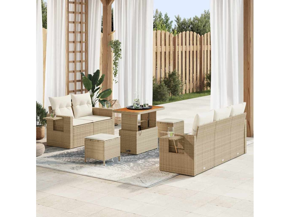 Vidaxl Conjunto De Sofá De Jardim 8 Unid. Bege Vime Pe