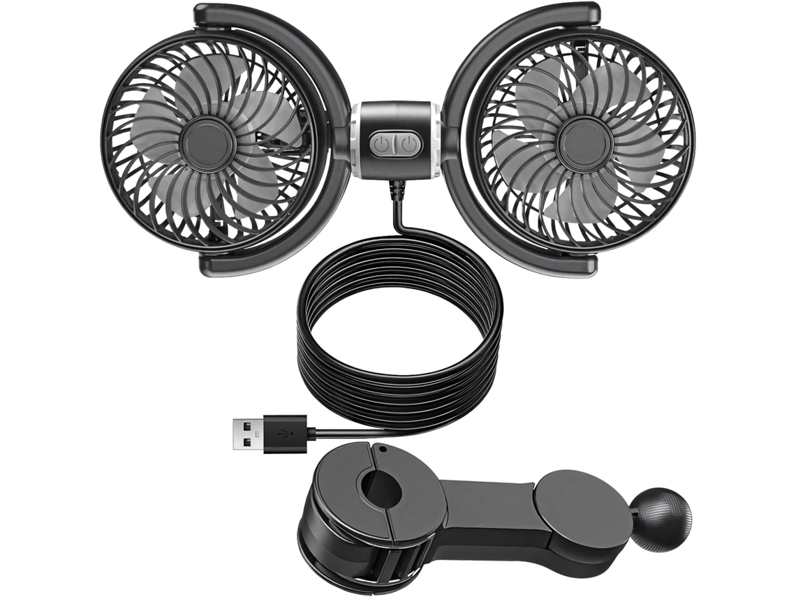 Ventilador Portátil Infantil Para Banco Traseiro De Carro, Alimentado Por Usb, Com Duas Cabeças, 3 Velocidades