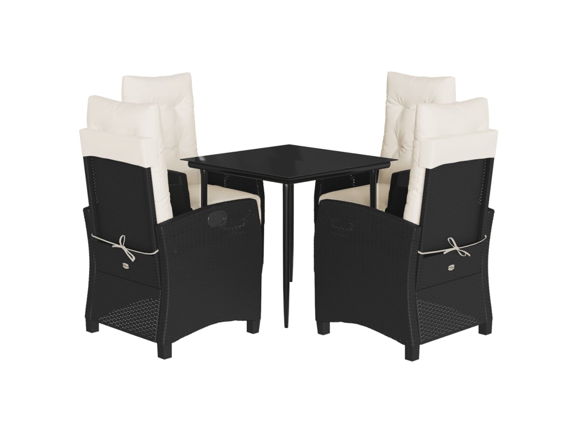 Maison Exclusive - 5 Pcs Conjunto De Jantar P/ Jardim C/ Almofadões Vime Pe Preto