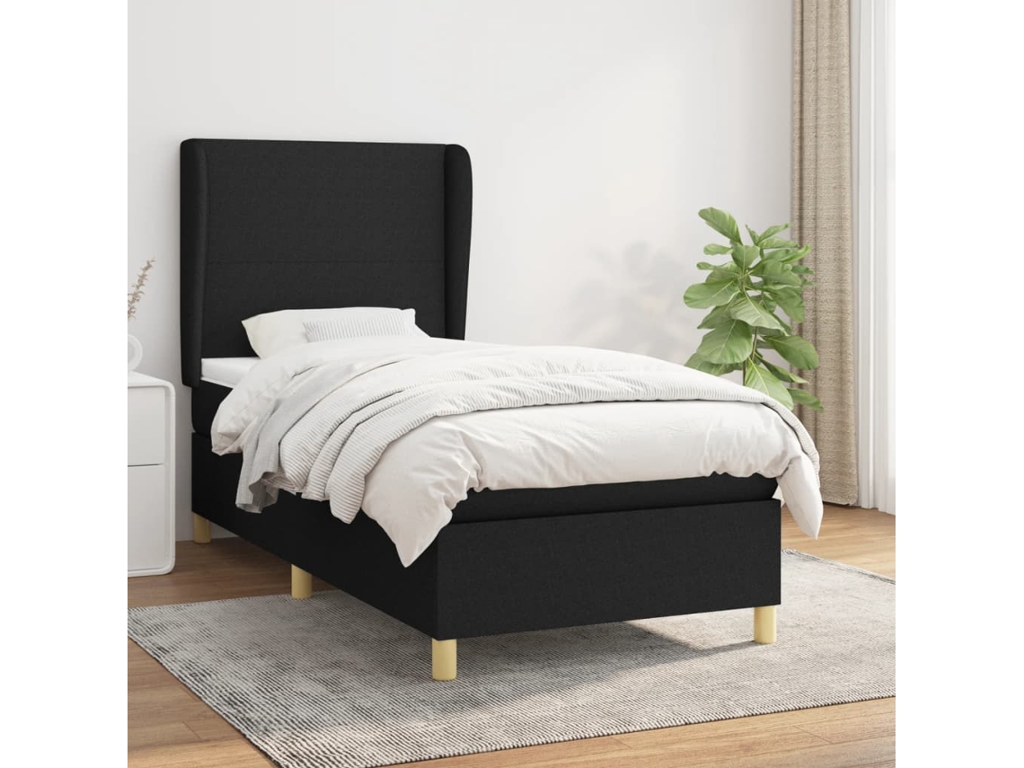 Cama Com Molas/colchão 100x200 Cm Tecido Preto