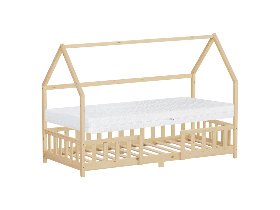 Cama Infantil Ml-design 90x200 Cm, Natural, Com Colchão Al:16 Cm E Proteção Contra Quedas