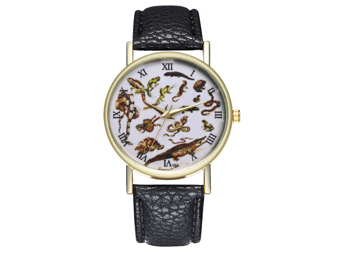 Reloj De Pareja Unisex De Cuero Pu Con Dial Reptil Analógico De Cuarzo Negro