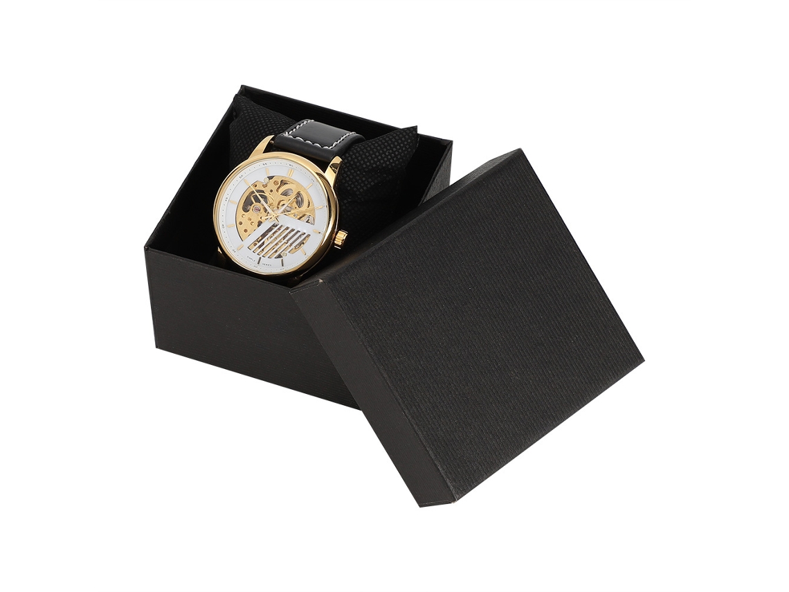 Relógio Mecânico Automático T winner Pulseira Couro Pu Masculino 41mm Resistente À Água 30m
