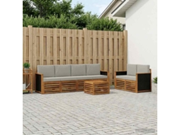 Vidaxl Conjunto De Sofás Para Exterior 7 Pcs Natural E Cinzento-claro