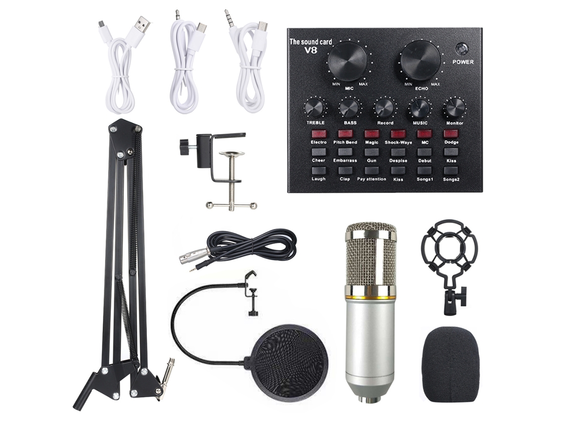 Kit De Microfone Condensador Com Placa De Som Multifuncional Para Gravação E Transmissão Ao Vivo