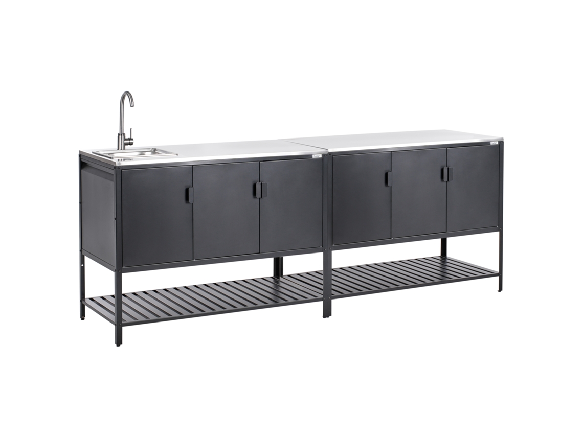 A Cozinha de jardim em aço preto Maenza da Beliani 240x60x127
