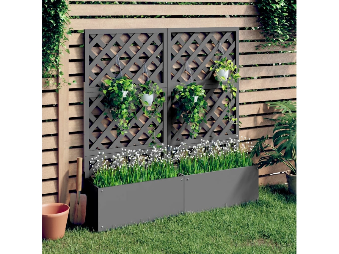 Vidaxl Vasos/floreiras Com Treliça Wpc 2 Pcs 65x33x135 Cm Cinzento