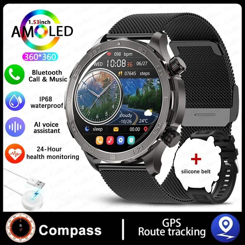 Smartwatch, Rastreamento Gps, Nfc, Relógio com Chamadas Bluetooth MDUG (pulseira de Malha Preta)
