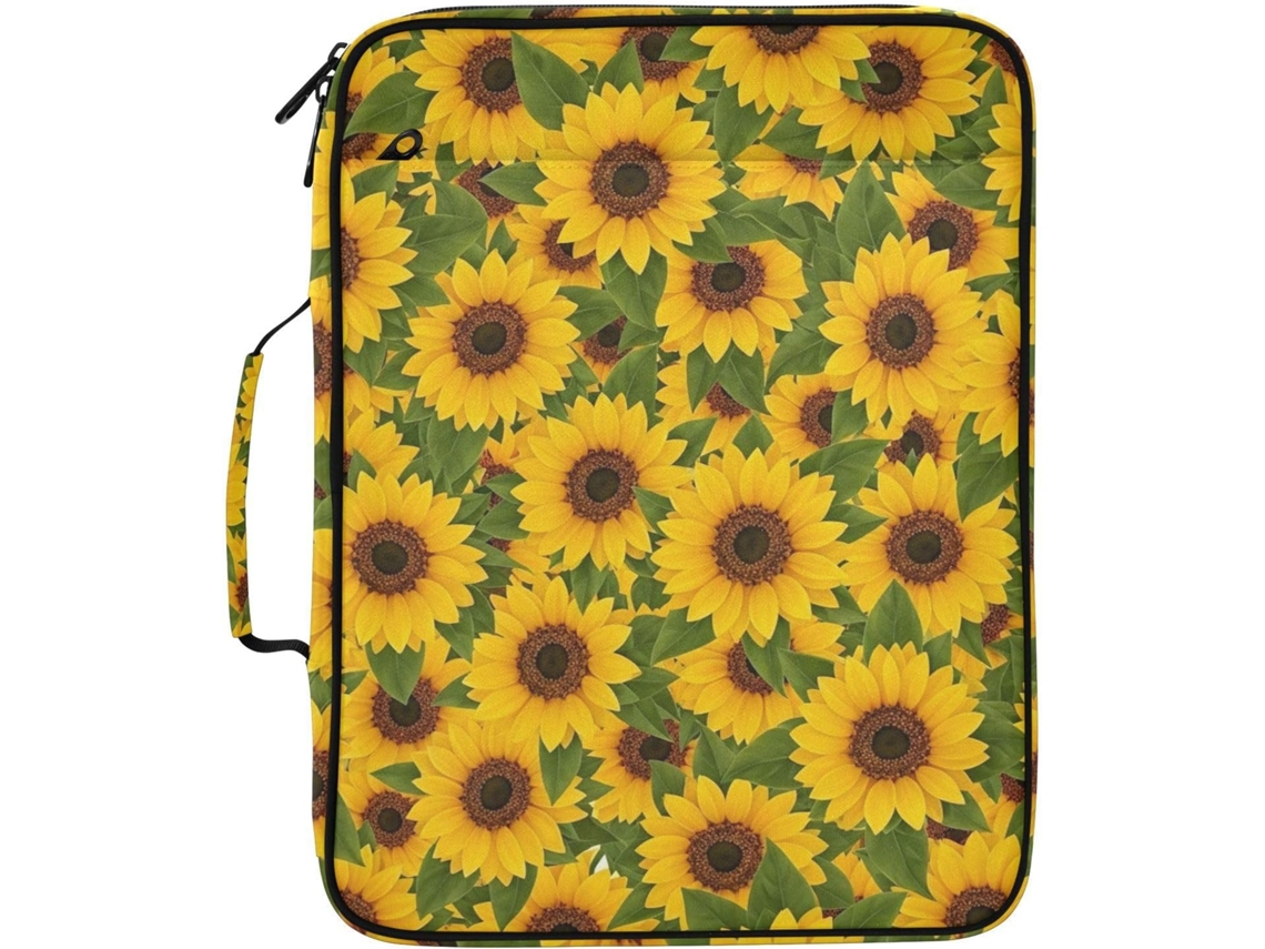 Pasta Expansível Com Estampa De Girassol Amarelo E Organizador 3 Argolas, Resistente À Água, Ideal Escola