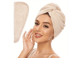 Toalha Feminina Absorvente Para Secar O Cabelo, Tamanho Cáqui: 25 Cm X 65 Cm, Com Botão.