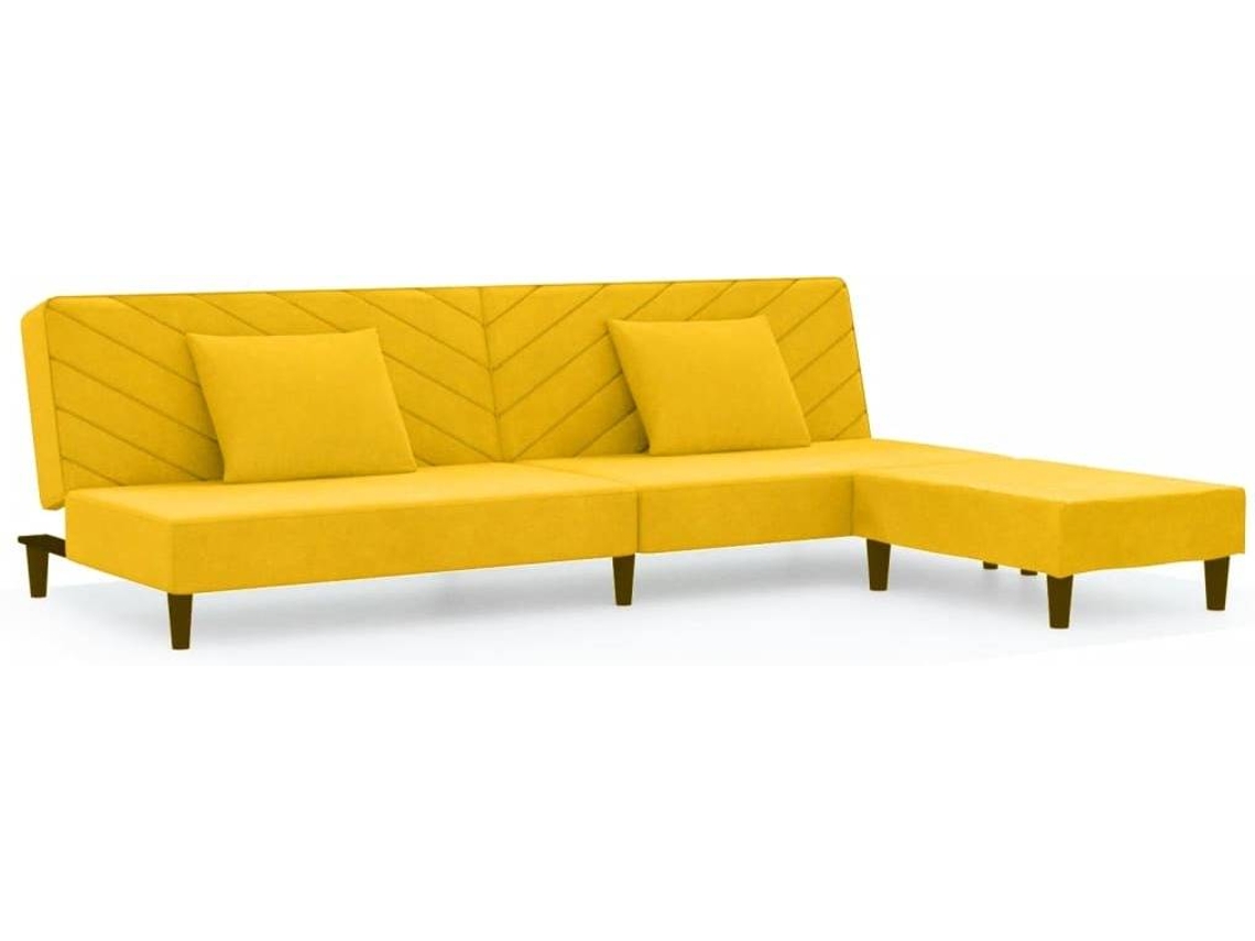 vidaXL Sofácama de 2 lugares c/ 2 almofadas/apoio pés veludo amarelo Worten.pt