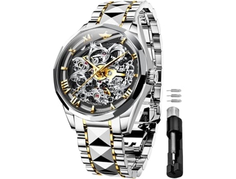 Relógio Mecânico Oco Masculino, Cristal De Safira, Pulseira De Aço De Tungstênio À Prova Dágua Saisiyiky (preto E Prata)