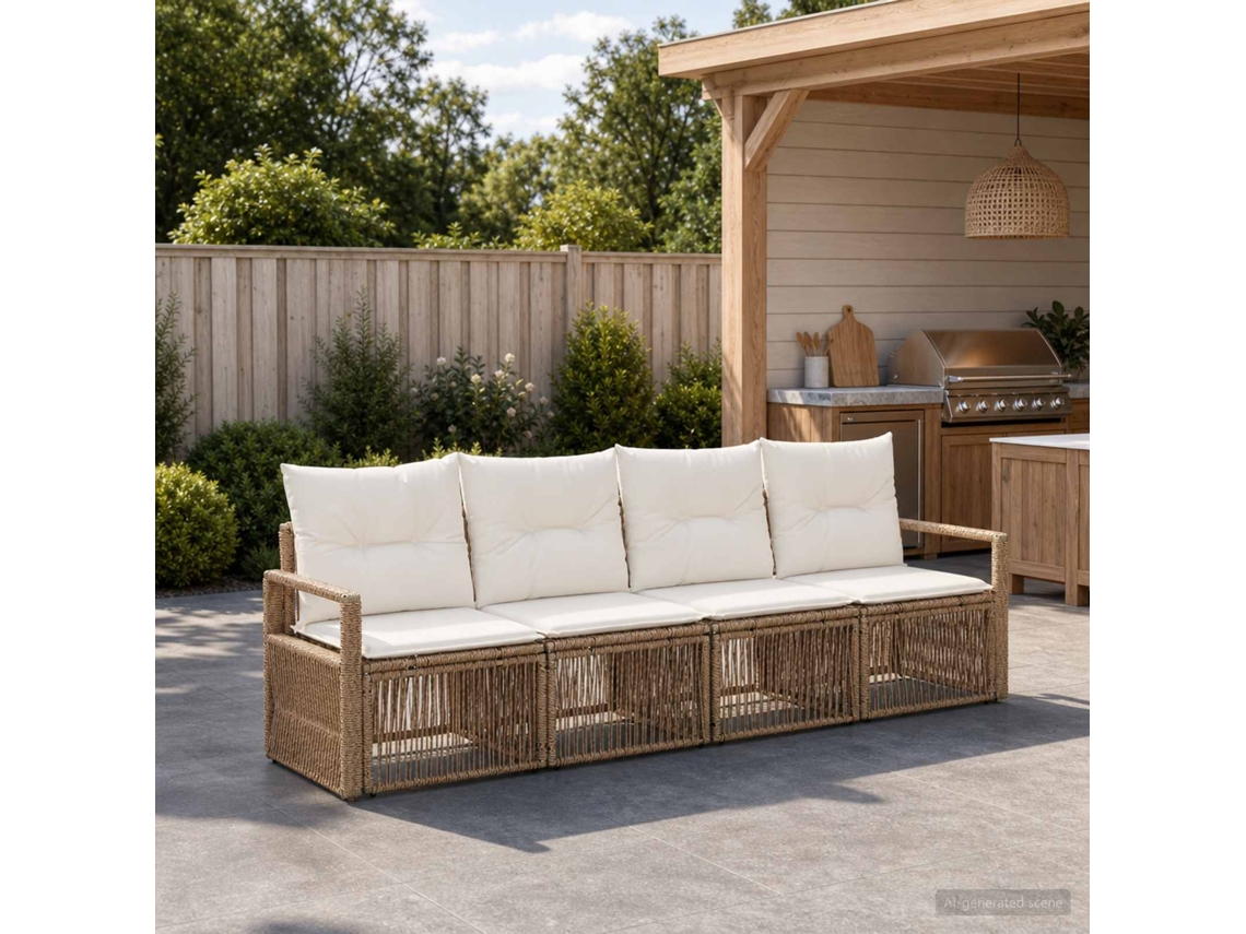 Vidaxl Conjunto De Sofá De Jardim 4 Unid. Bege Vime Pe