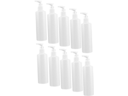 Pacote Com 10 Frascos Vazios E Recarregáveis De Plástico Branco De 250ml Com Bomba Dosadora Para Loção E Sérum.