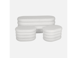 Banco Brancos Encaracolados para Arrumação com 2 Pufes Branco SWEEEK