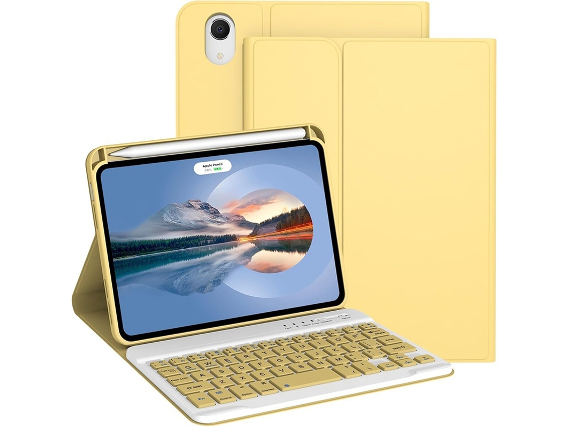 Capa Com Teclado Capa Para Ipad Mini De 7ª Geração (a17 Pro) 2024 De 8,3 Polegadas, Com Teclado Destacável Amarelo
