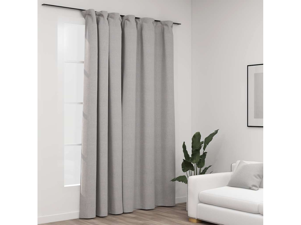 Vidaxl Cortinas Opacas Aspeto Linho Com Ganchos 290x245 Cm Cinzento