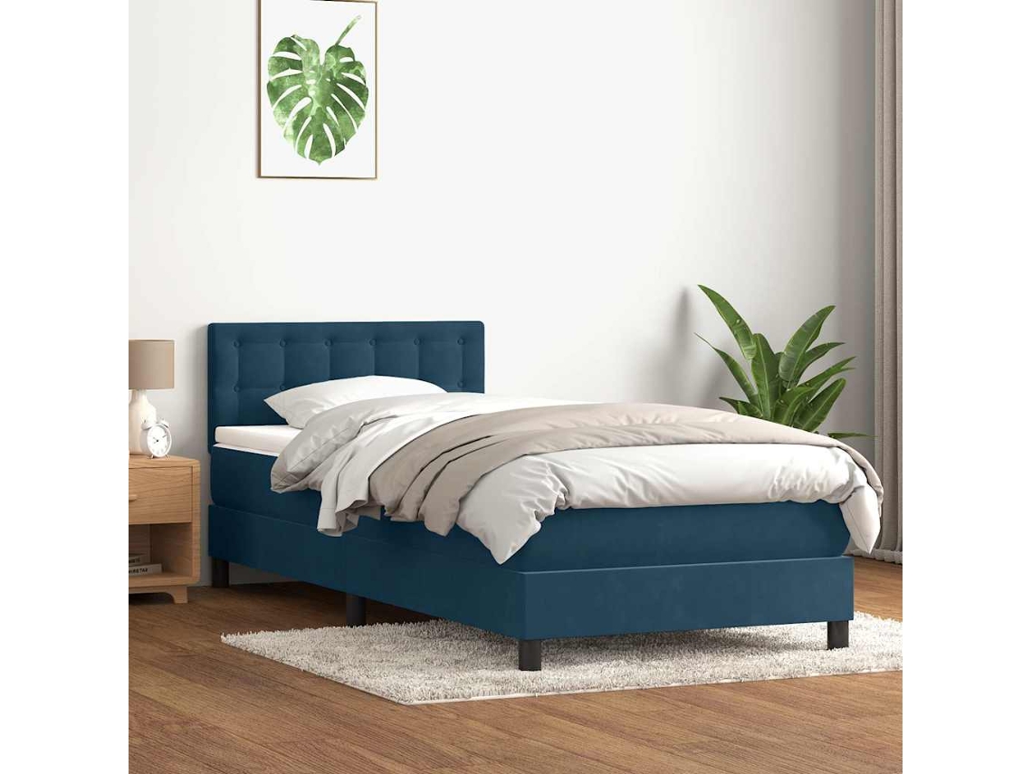 Vidaxl Cama Com Molas/colchão 80x220 Cm Veludo Azul-escuro