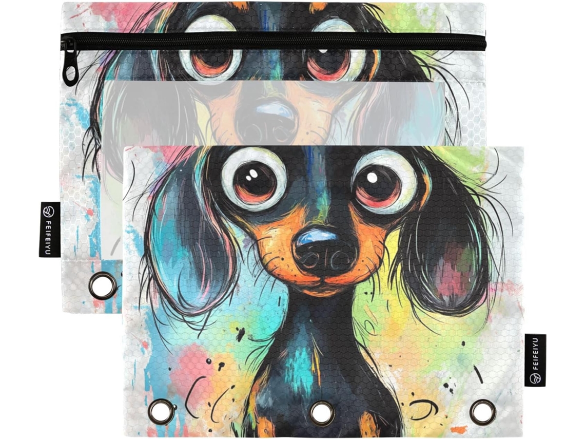 Pasta Colorida Com Estampa De Cachorro Beagle, Janela Transparente, Fechamento Com Zíper E Ilhós Reforçados Pasta Bolso