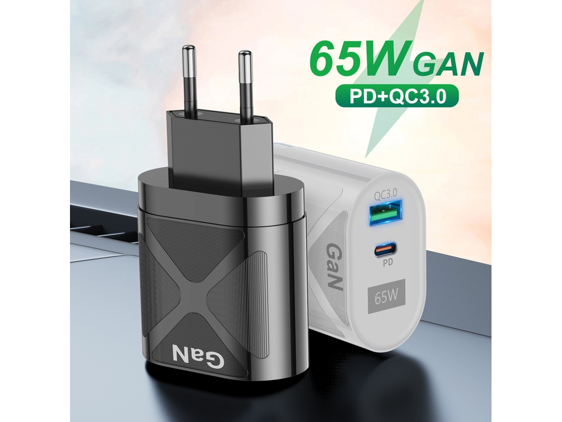 Carregador De Parede Uslion Gan De 65 W Com Carregamento Rápido Usb-c Pd Pps De 33 W E Usb-a Qc3.0 De 33 W.