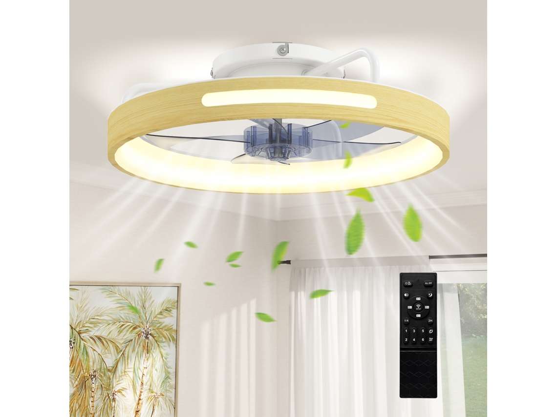 Ventilador de Teto com Luz Led 40 W Motor Dc Reversível Comando 6 Velocidades 3 Cores Temporizador Madeira ZENCORE SERVICES