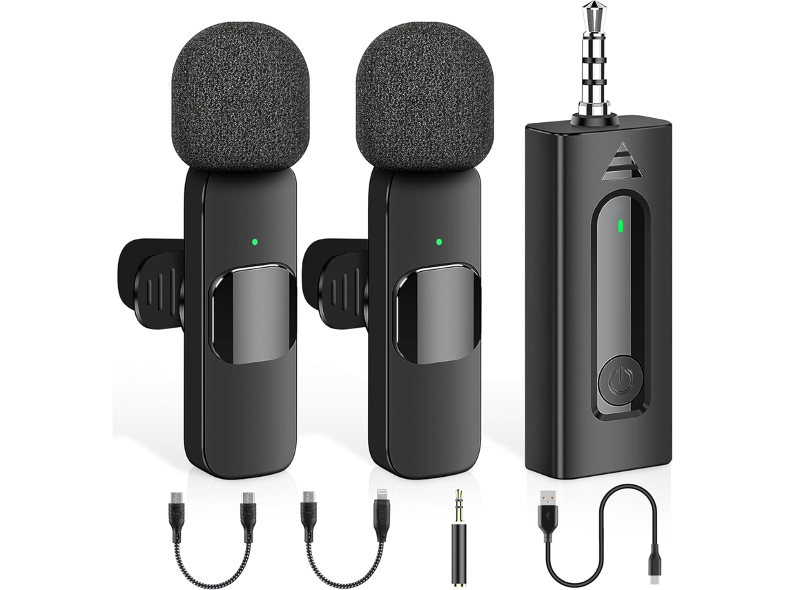 Microfone De Lapela Sem Fio Profissional 4 Em 1 - Pacote Com 2 Mini Microfones, Redução De Ruído (preto)