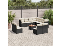 Vidaxl 12 Pcs Conjunto De Sofás De Jardim C/ Almofadões Vime Pe Preto