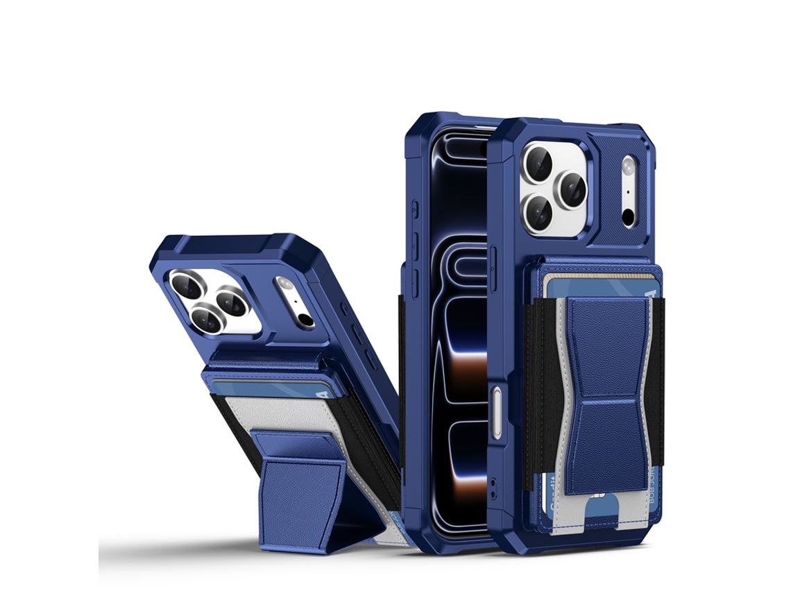 Capa Para Iphone 17 Pro Max Híbrido Carteira Slot Cartão Azul Czhhmart
