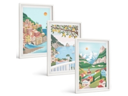 Conjunto De Pinturas Vistas Litorâneas Em Tons Pastel Espelharte (3 Peças 40x60 Cm)