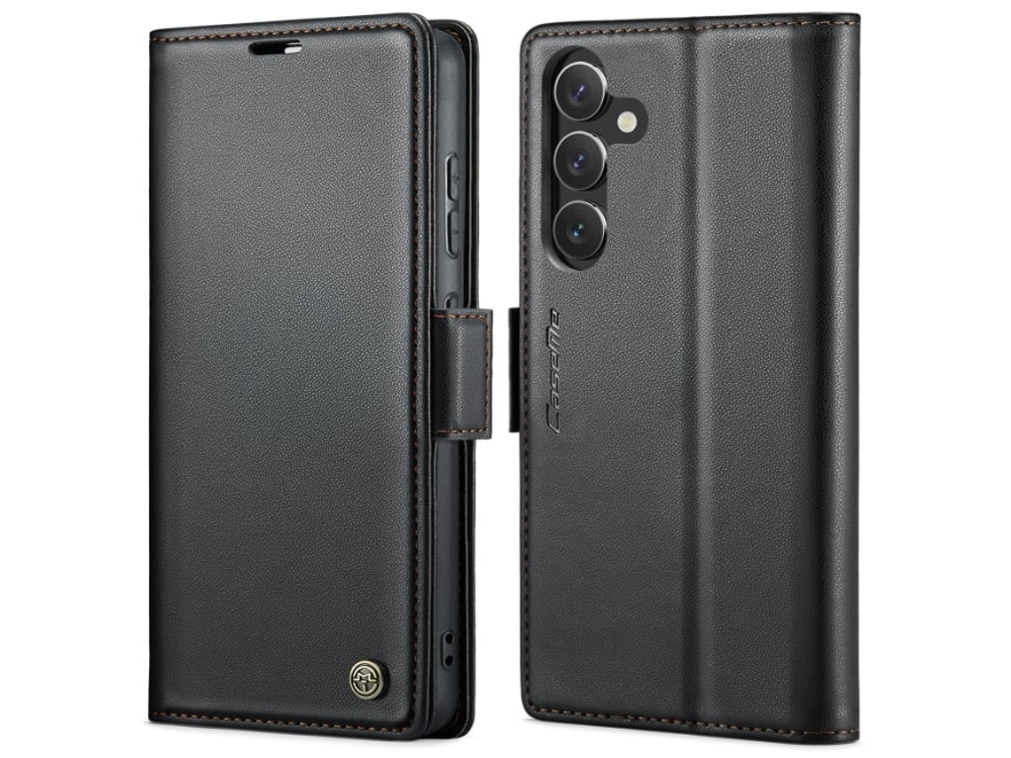 Capa Para Samsung Galaxy A55 Borboleta Fivela Litchi Textura De Telefone De Couro Rfid Antirroubo Preta