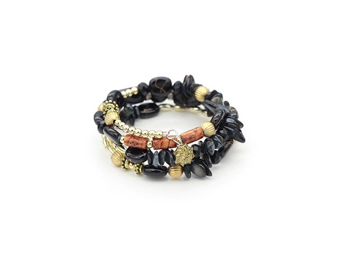 Pulseira Vintage Com Contas De Ágata E Charm Multicamadas Acessório