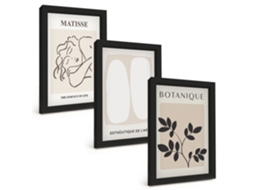 Composição De Quadrospinturas Elegantes De Plantas Ao Estilo Matisse Moldura Preta Quadros Para A Sala De Estar Espelharte (3 Peças 20x30 Cm)