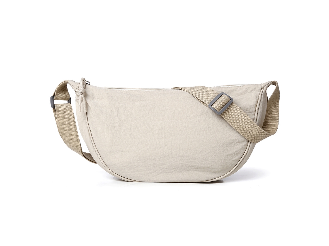 Bolsa de Ombro Plissada em Tecido Lavado, com Cordão Ajustável, MDUG (branco sujo grande) | MDUG