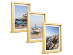 Galeria De Pinturas Muraisvistas Da Grécia Com Barcos E Casas Moldura Dourada Fotos Para O Escritório Espelharte (3 Peças 20x30 Cm)