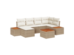 Conjunto 7 Sofá De Jardim Vidaxl Bege Vime Pe (55 X 55 X 37 Cm)