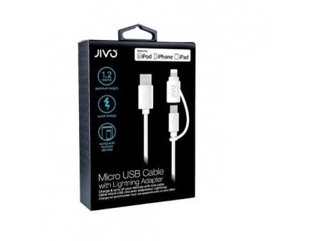 Cabo de Dados , Â´2em1Â´, USB para MicroUSB e USB Lightning, Branco, JI-1863