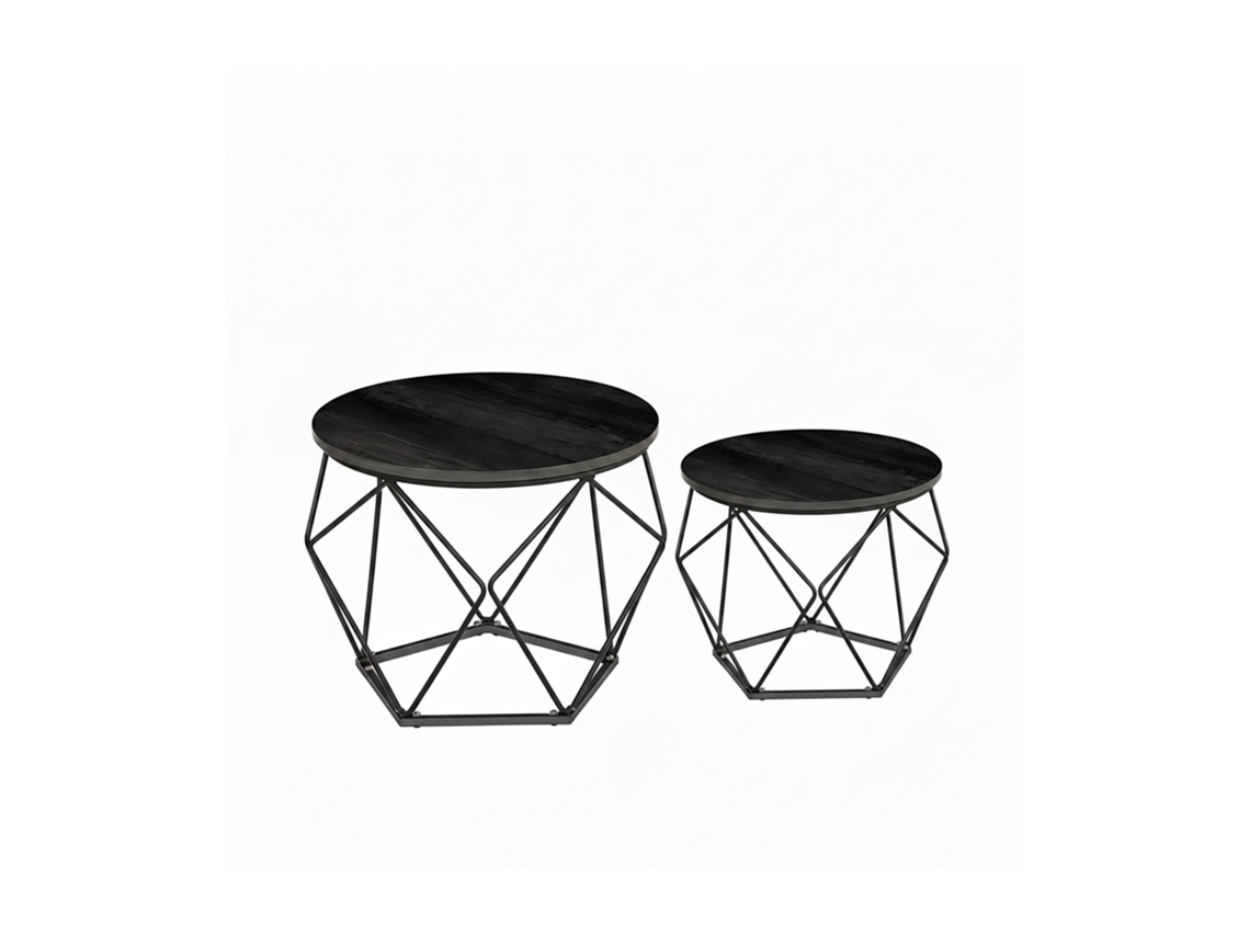 Relaxdays, Conjunto De 2 Mesas Auxiliares Redondas, Madeira E Metal, Design Vintage, Sala E Quarto, Preto