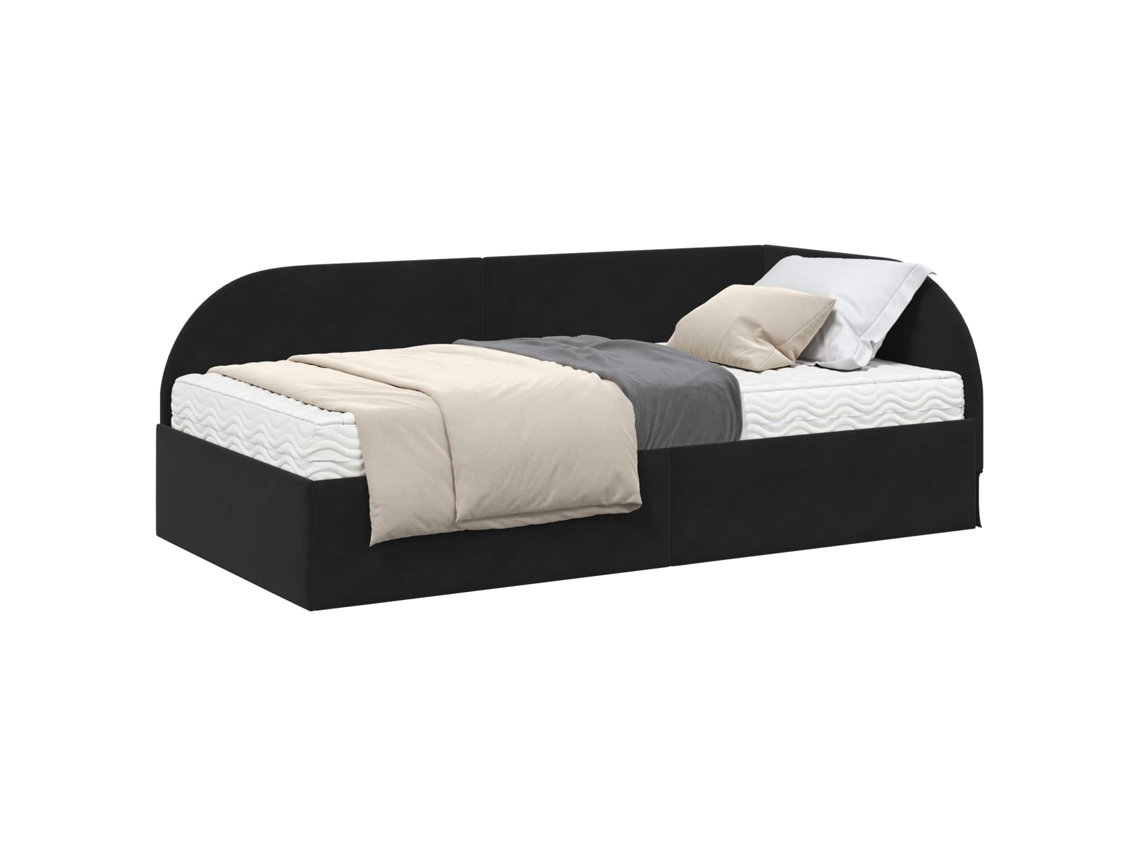 SYFAX™ Estrutura de Cama de Canto com Colchão 2 Pcs Preto Veludo