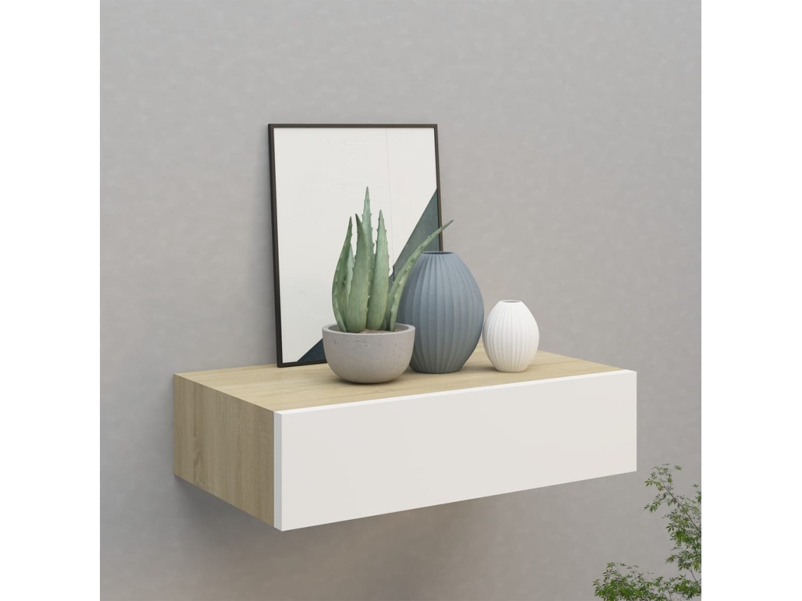 Prateleira De Parede C/ Gaveta Mdf 40x23,5x10cm Carvalho/branco Dkd Home Decor